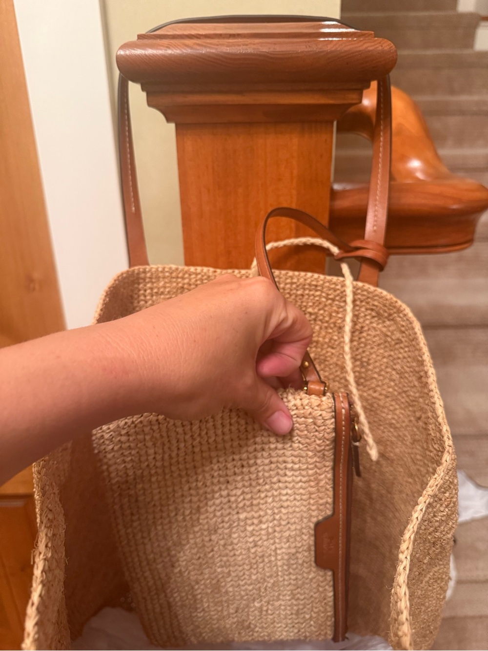 Ralph Lauren Tan Straw Tote with Brown Leather Polo Emblem - Picture 7 of 8